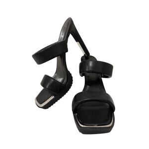 DKNY Ralia Leather Double Padded Strap Black Heels Square Toe| 9.5
